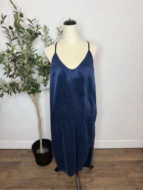 lunya Navy Silk Slip Dress with Thin Straps